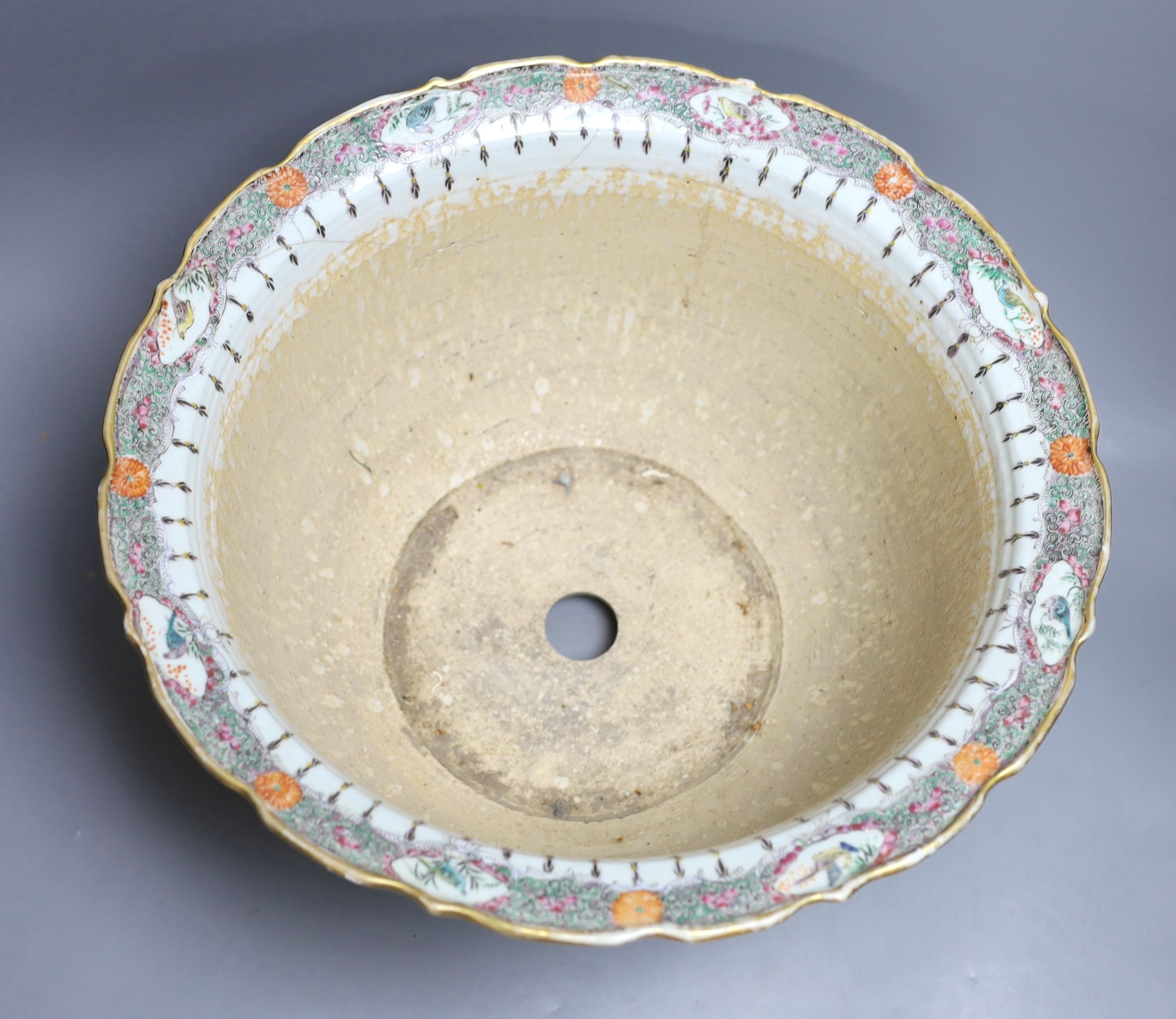 A Chinese yellow ground flower pot, early 20th century, 38cm diameter